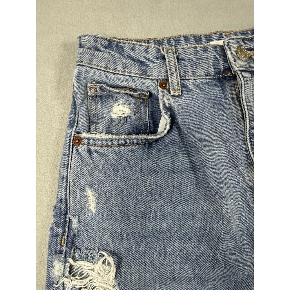Zara Distressed Wide Leg Jeans Raw Hem Ripped Knee Blue Sz USA 4 EUR 36 - Picture 8 of 14